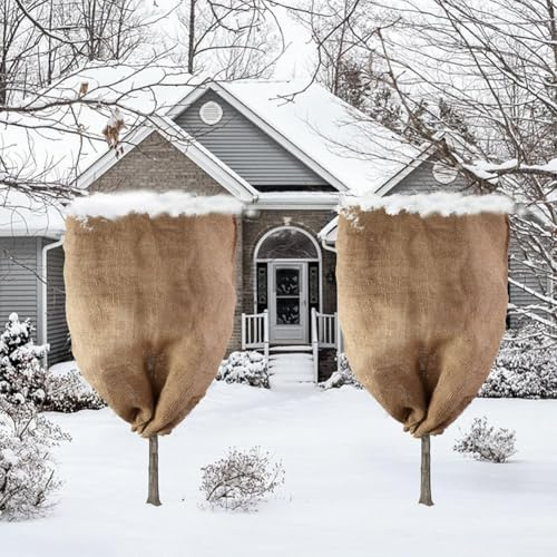 Protection hivernale pour plantes avec sacs en toile de jute réutilisables avec cordon de serrage pour garder les jardins en sécurité (60 × 80 cm)