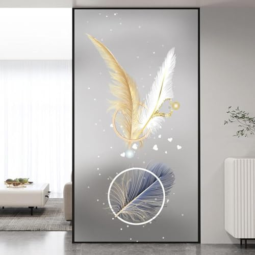 Fensterfolie Blickdicht 40x200cm Feder Fensterfolie Sichtschutz von Aussen,Sichtschutzfolie Fenster Anti-Uv,Selbstklebend Statische Folie, Dekofolie für Wohnzimmer Küche Büro