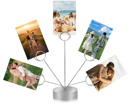 Round Photo Holder, Silver Holder for Pictures Desk Photo Display Gift Tree Holder for Party, Round Base Suitable as a Gift for Holidays Weddings or Work