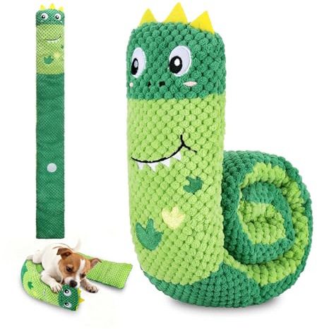 TranRantic Squeaky Dog Toys, Dog Interactive Toys for Boredom and Clean Teeth, Dogs Puzzle Toy with Treat Dispensing Pocket, Snuffle Dogs Toy for Small Medium Large Dog(Dinosaur shape)