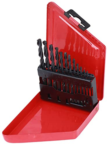 Set di 13 punte elicoidali HSS in acciaio ad alta velocità, professionali, per taglio legno e metallo, con custodia in ferro, diametro del gambo da 1,5 mm a 6,5 ​​mm, per (Nera)