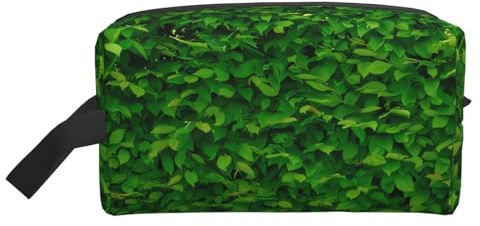 Bolsa de almacenamiento con estampado de panda rojo, bolsa de aseo de viaje duradera, bolsa organizadora portátil de maquillaje y cosméticos con cremallera, Pared de hojas verdes, Talla única