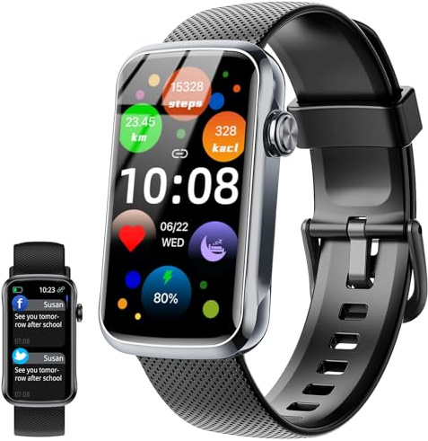 Fempoin Smartwatch für Herren und Damen, 3,7 cm (1,47 Zoll), HD, Whatsapp-Benachrichtigung, Schrittzähler, Pulsmesser, Schlafüberwachung, SpO2