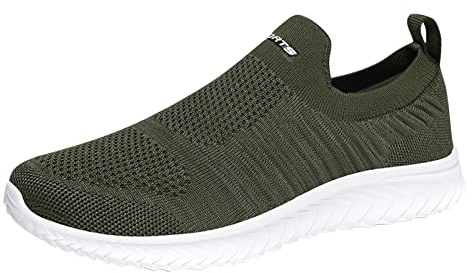 Scarpe per il tempo libero da uomo, sportive, in rete, morbide, leggere, sportive, traspiranti, da jogging, senza lacci, scarpe da viaggio, suola piatta, verde militare, 41 EU