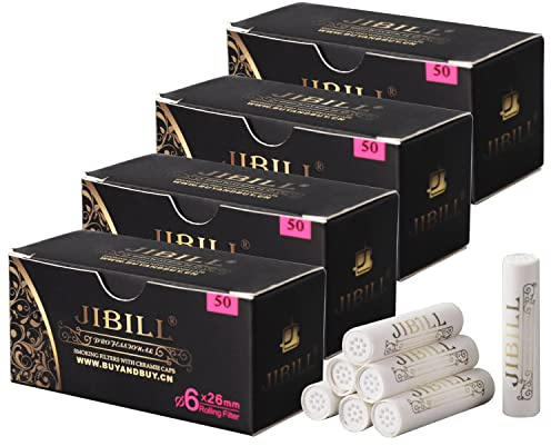 JIBILL Wooden Pipe 6mm Paper Filter With Dual Ceramic Caps 50 Filters in a box (6mm, unità, 200)