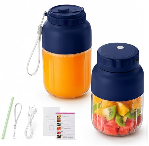 Tasse Extracteur de Jus Sans Fil Haute Capacité 1300 ml, Blender Portable et Mixeur Smoothie Rechargeable avec 38 Lames en Acier Inoxydable, Gourde Étanche pour Fruits, Légumes (Bleu)