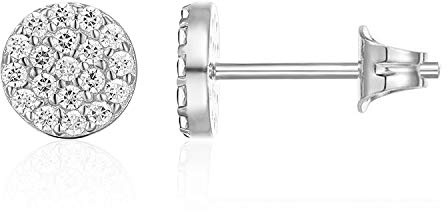 PAVOI 14K White Gold Plated 925 Sterling Silver Stud Earrings for Women | Pave CZ Mini Disc | White Gold Earrings for Women