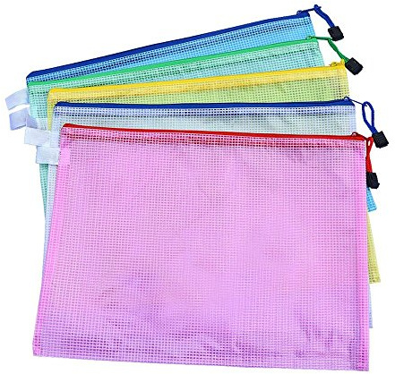 5 Pcs Plastic Zip Document Filing Folder Bag Storage Pouch with A4 Size Paper, Zippered Waterproof Reinforced PVC Bag Storage Pouch