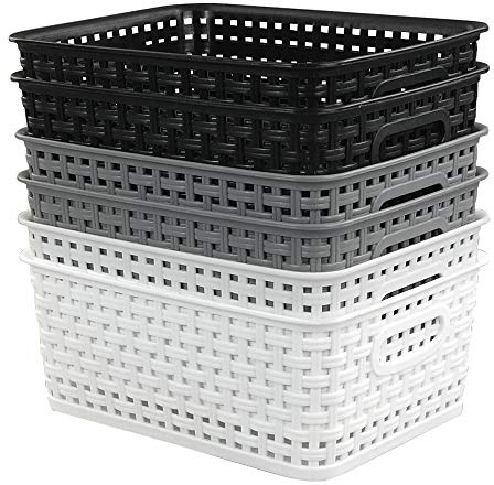 Eagrye 6-Pack 10.4-Inch x 7.6-Inch x 4.05-Inch Plastic Storage Basket, Woven Basket Bin