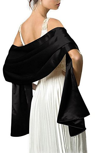 Mescara Femme Étole en Satin Châle Écharpe en Satin - Wrap Foulard Pashmina 240cm*75cm pour Soirée Cérémonies Fêtes Mariage (noir)