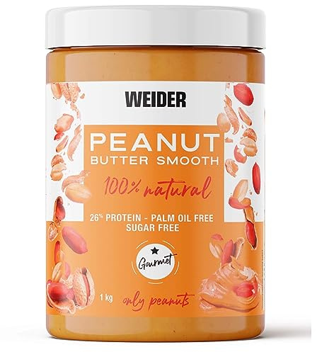 Weider 1 kg Peanut Butter 100% Natural, with a smooth and creamy texture. No added sugars. Suitable for vegans. Without palm oil (1 kg)