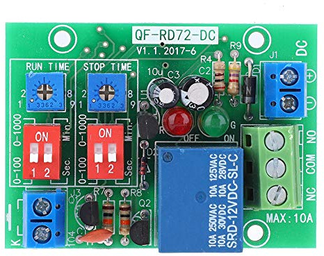 RD72-DC-12V Infinite Cycle ON OFF Relay Module, DC 12V Adjustable Delay Time Trigger Delay Switch Infinite Loop Relay