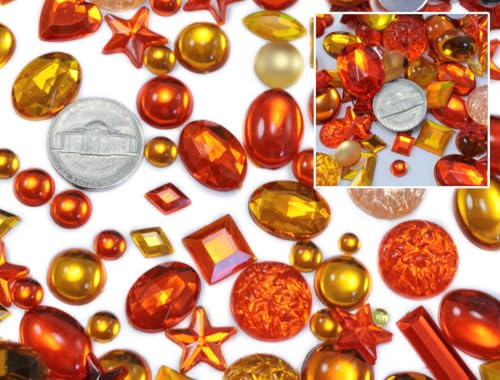Allstarco Orange Bastelsteine in Großpackung, Hyazinthe, Topas Acryl Flatback-Strasssteine, Verschiedene Größen & Formen, Cosplay-Verzierungen, Schmucksteine Für Schmuck - Kleine Packung (3.2oz)