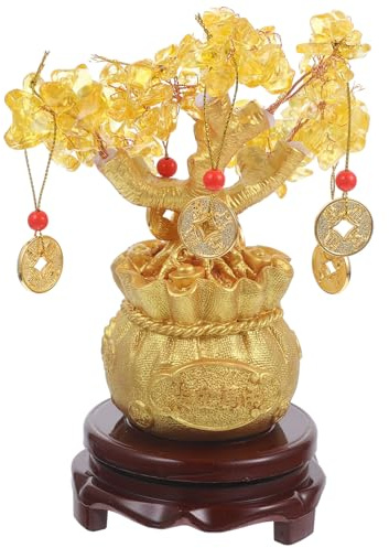 Feng Shui Citrino Árbol de Dinero Escritorio Árbol de Dinero Dorado Estilo Bonsai Decoración Árbol de la Suerte Adornos para Decoración Hogar Oficina Tienda ()