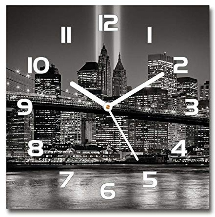 Tulup Glasuhr - 30x30cm - weißen Zeigern - Wanduhr Wandkunst Bild Gehärtetem Glas Uhr Echtglas Küche Wohnzimmer - Manhattan New York