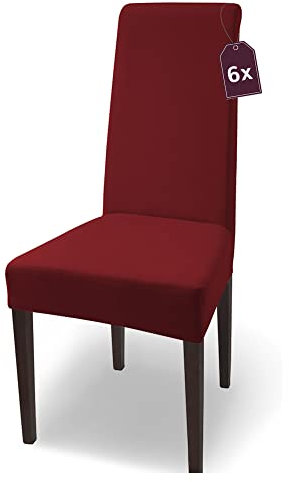 SCHEFFLER-Home Natalie Stretch Stuhlhussen Baumwolle/Stuhlhussen Bordeaux/Stuhlüberzug 6er Set/Stuhlabdeckung/Stuhlhussen Schwingstühle waschbar/eleganter Spann-Stuhlüberzug Hochlehner
