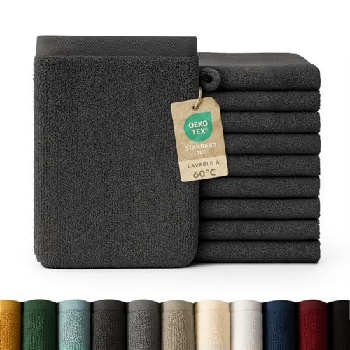 Blumtal Premium Frottier Waschlappen Set 10 teilig 100% Baumwolle - Oeko-TEX zertifizierte Waschlappen 10x (15x20 cm) - Ultra saugstarkes Frottier Seiftücher Set waschbar °60 - Seiflappen Anthrazit