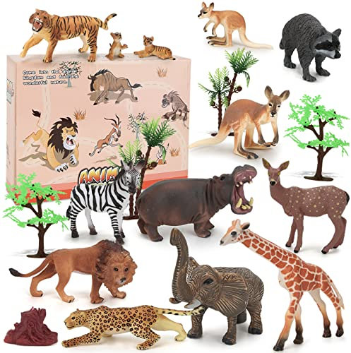 kramow Animali Giocattolo per Bambini,18 Pezzi Giungla Figure Animali Set,Regalo Bambino 2 3 4 5 Anni