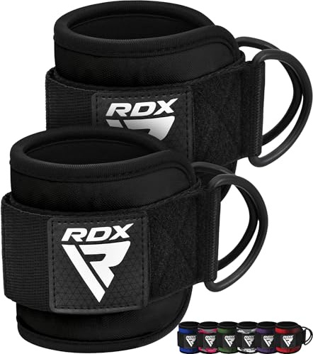 RDX Cavigliere Cavi Palestra, 7MM Neoprene Cinghie per Caviglia Imbottite Polsini Trazioni Esercizi delle Gambe Workout con Doppio D Anello Attaccament, Fitness Regolabile Strap Uomo Donna