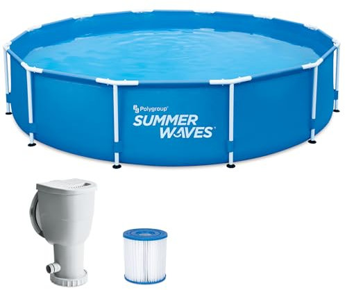 Summer Waves Frame Pool Komplettset | Rund 366x76 cm Blau | Aufstellpool Set | Gartenpool & Schwimmbecken inkl. Filterpumpe