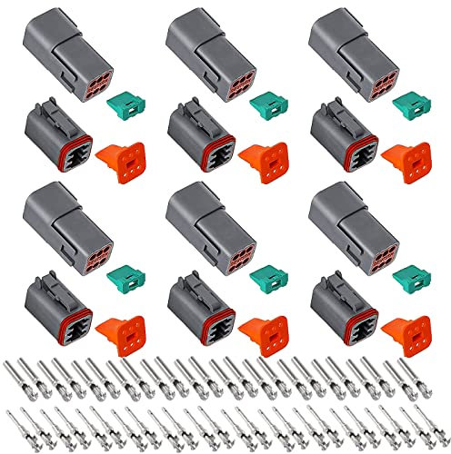 HUAZIZ DT-Stecker-Set, 6 Sets DT-6-polig, Versiegelt, Grau, Stecker und Buchse, Auto Wasserdichter Elektrischer Steckverbinder, 6 Polig Serie Kabelstecker für Auto LKW Boots, 22-18AWG