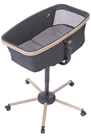 Maxi-Cosi Alba All in 1 Stubenwagen, Babystubenwagen, Liegestuhl und Hochstuhl, 100% recycelte Stoffe, 0 Monate – 3 Jahre (15 kg), kombiniert Alba Meal Kit, Beyond Graphite