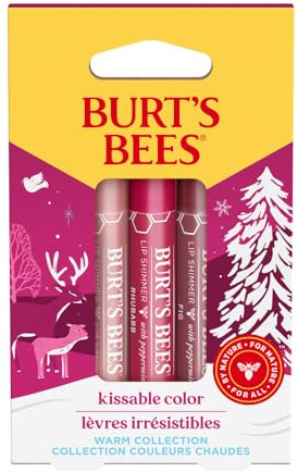 Burt's Bees Geschenkset für Damen | Feuchtigkeitsspendende Lippenfarbe mit 3 Lippenschimmern in Pfingstrose, Rhabarber und Feige | Kussmundfarbe | 3 x 2,6 g