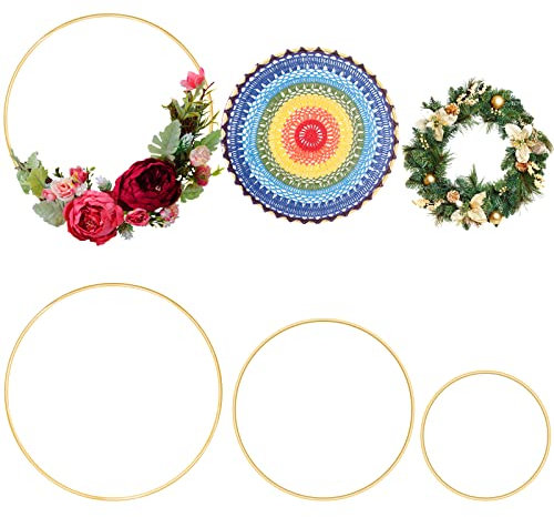 Anelli in metallo per decorazioni, 6 Pz cerchi metallo per decorazioni 10cm 15cm 20cm cerchio per ghirlanda Oro anello metallico per Dream Catchers Festival Corone Macrame DIY Artigianato (Oro)