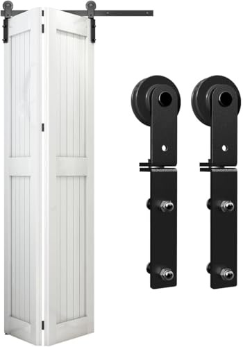 CCJH 100cm/3.3ft Schiebetürbeschlag Set Falten Schiebetürsystem Komplettset Für 2-Türen Schwarz
