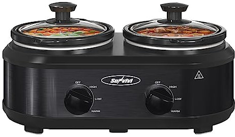 Sunvivi Olla de cocción lenta, olla caliente de alimentos de doble vasija, negro