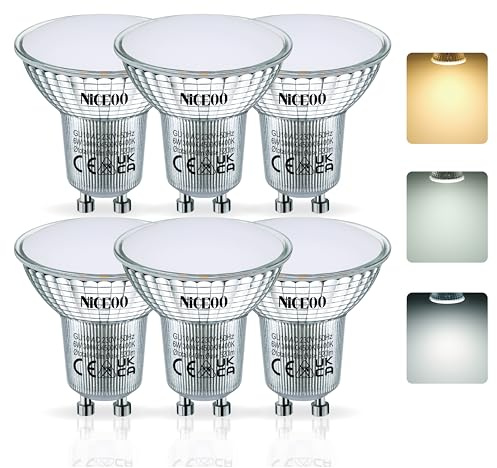 NICEOO GU10 LED Lampe (70W), 3-Farbtemperatur Modi Warmweiss/Neutralweiss/Kaltweiss, 640lm Leuchtmittel 3000K/4500K/6400K, PAR16 Reflektorlampen AC 230V, Abstrahlwinkel 120°, 6er Pack