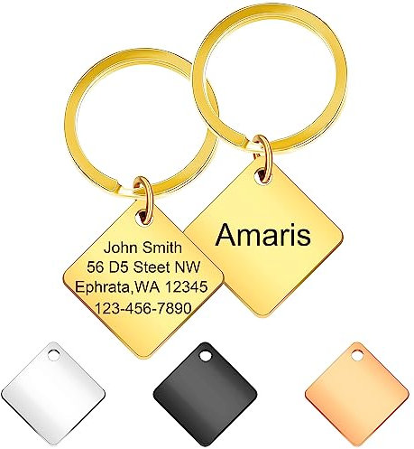 Edelstahl Dog Tags Pet NameTags Personalisierte Hund und Katze ID Custom Graviertes Hundehalsband für kleine Hunde (kleine Größe, quadratisch)
