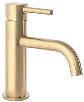 Rea Waschtischarmatur LUNGO LUNGO GOLD BRUSH Wasserhahn Bad Badarmatur aus Messing Armatur für Waschbecken Badezimmer Mischbatterie Waschbecken Einhebel (Gold)
