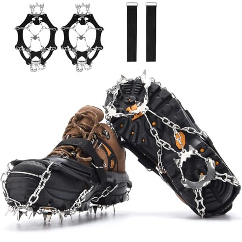 CYFIE Grödel Steigeisen für Bergschuhe mit19 Edelstahl Zähne Schuhkrallen Schuhspikes für Wandern Bergschuhe Stiefel Winter Outdoor (M)