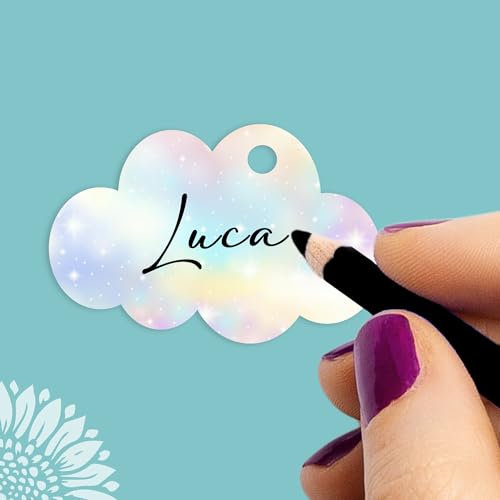 30 pezzi cartellini stampati NUVOLETTA sparkle, per bomboniere, segnaposti, festa, cresima, battesimo, compleanno, comunione (NUV-03-C)