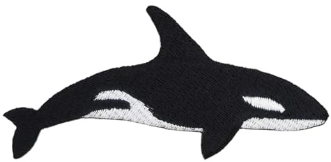 Wal Orca Killerwal Schwertwal Aufnäher zum aufbügeln oder aufnähen Bügelbild Aufbügler für Kleidung gestickter Bügelflicken Applikation Patch Größe 9,5 x 4,6 cm