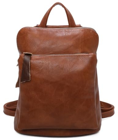 Damen Rucksack Tasche Crossbody Schultertasche Handtasche Messenger Umhängetasche Shopper Cross-Over Handgepäck Vintage Leder Optik Cognac