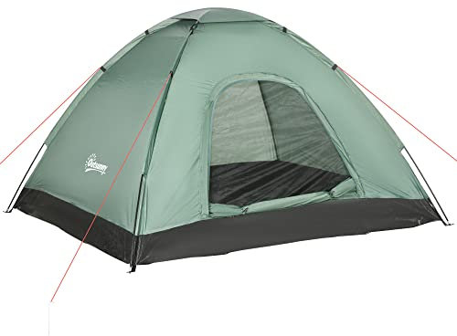 Outsunny Tenda da Campeggio 2 Posti, Tenda a Igloo con Porta a Cerniera, Zanzariera e Sacca di Trasporto, 206x185x120cm, Verde