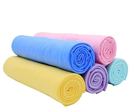 ULTECHNOVO Absorbent Deerskin Towel 5 Pack Synthetic PVC 43x32cm Car Drying Soft Quick Dry Multi-Purpose Machine Washable Random Colour