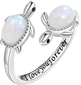 Bague Tortue De Mer Opale Inspirante I Love You Forever Réglable Ouverte Nature Océan Mère Fille Bague Tortue Mignonne Animal Joli Petit Bijoux Cadeaux Pour Femmes Filles Famille Amitié Infini