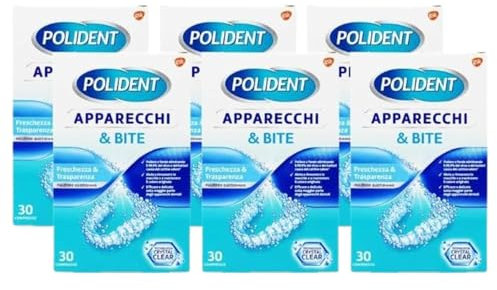 Pulitore Quotidiano APPARECCHI & BITE, Freschezza e Trasparenza. Con Tecnologia Crystal Clear, Confezione Da 30 Compresse (6 Confezioni)+Pochette (Colori Assortiti)