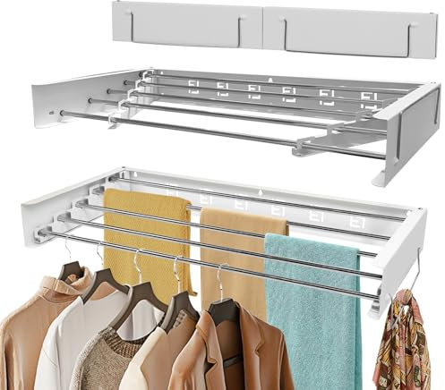 EOJDDPA Wandwäschetrockner Ausziehbar, Wäschetrockner Wand Ausziehbar, 31,5 Zoll, 110 Pfund Tragkraft, Wäscheständer Ausziehbar Wand, Bohrer für die Organisation im Innen- und Außenbereich (80CM)