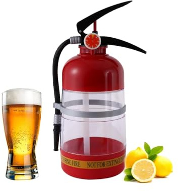 Exogio 2L Fass Bierspender Biertower Feuerlöscherform Getränkespender, Mini-Bierzapfanlage, Schnapsfass Weinfass Whiskyfass, Getränkespender für Bar, Geburtstagsfeier, Weihnachten