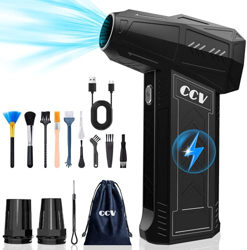 CCV Compressed Air Duster - 180000RPM Electric Air Duster for Cleaning Keyboard&PC 3 Gears Adjustable Rechargeable Cordless Jet Dry Blower Air Blower for Car and Home (Black)