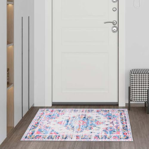 Volumoon Teppich, Boho-Style, 60x90CM, Beige, Waschmaschinentauglich, Rutschfest, Vintage-Design, Wohnzimmer, Schlafzimmer, Flure, Küchen