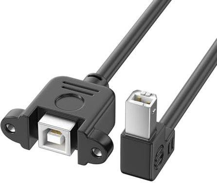 USB 2.0 Printer Cable TypeB Male to TypeB Female Scanner Cord 480Mbps Speed 90 Degree Elbow for Office and Home