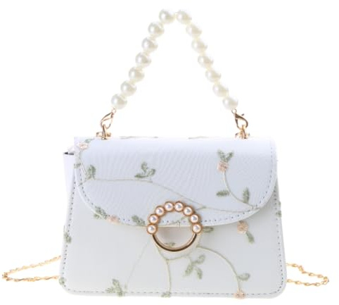 YENVWG Vintage PU Blume bestickte Tasche Crossbody Tasche mit Kettenriemen für Damen