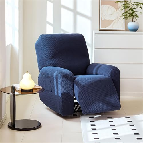 Hearda Sesselschoner für Relaxsessel, Vier Jahreszeiten Polyester Stretch Sesselschoner, 4-Teilig Relaxsessel Bezüge, rutschfest Recliner Cover, Waschbar Sesselbezug mit Taschen (Marineblau)
