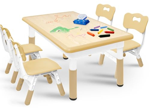 Kuro-sagol Table Enfant – Table et Chaise Enfant à partir de 2 Ans – Hauteur Réglable – pour la Maternelle et la Chambre d'enfant – Idéal pour Jouer, Dessiner et Peindre – Facile à Nettoyer