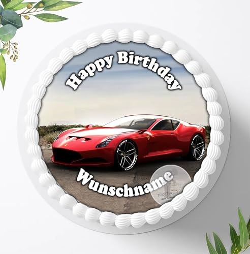 Tortenbild, Zuckerbild Auto, zum Geburtstag Personalisiert mit oder ohne Wunschnamen, Essbares Foto für Torten, Tortenbild zum Geburtstag, Tortenaufleger Ø 20cm - 0875c